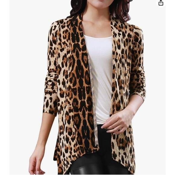 Alegra K Women's Brown Leopard Print Open Front Cardigan  Size Small US 6 NWT - Picture 1 of 11